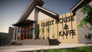 Desain Guest House dan Cafe dengan Kolam Renang