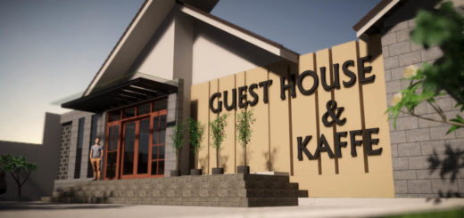 Desain Guest House dan Cafe dengan Kolam Renang