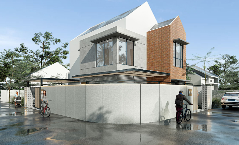 rumah dua lantai tema industrialis